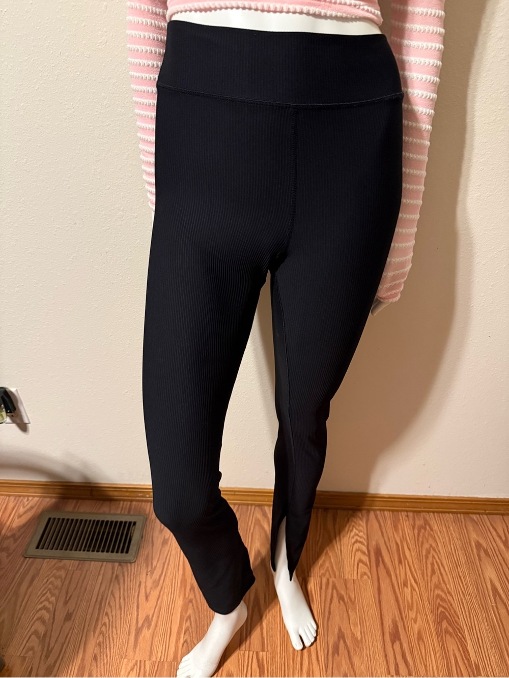 Old Navy Black Ribbed High-Waist Slim Leggings with Front Hem Slit